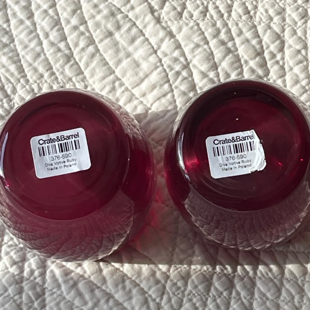 NWT 2 Pairs (4 total) Crate & Barrel Diva Amethyst, Ruby Candle Holders Votives